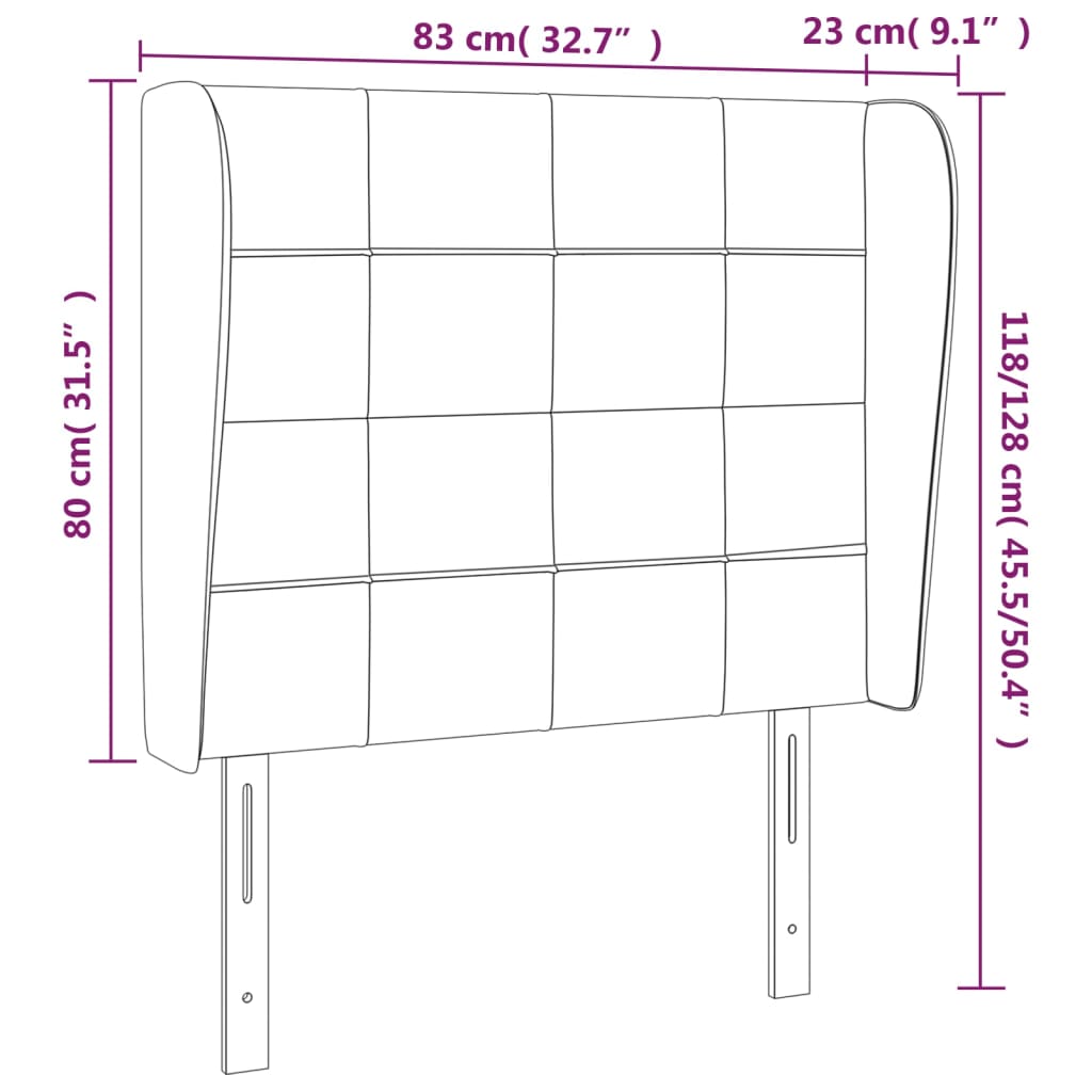 sengegavl med kanter 83x23x118/128 cm stof lysegrå