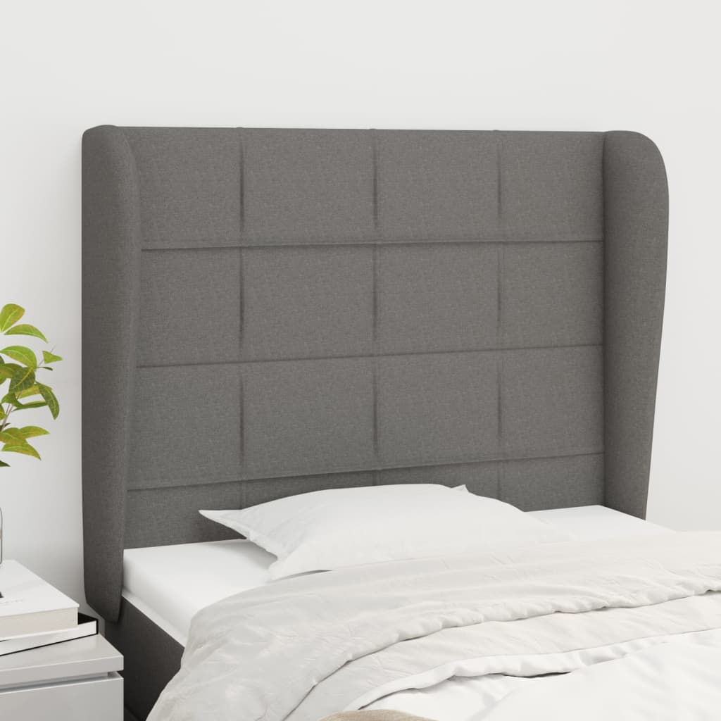 sengegavl med kanter 83x23x118/128 cm stof mørkegrå