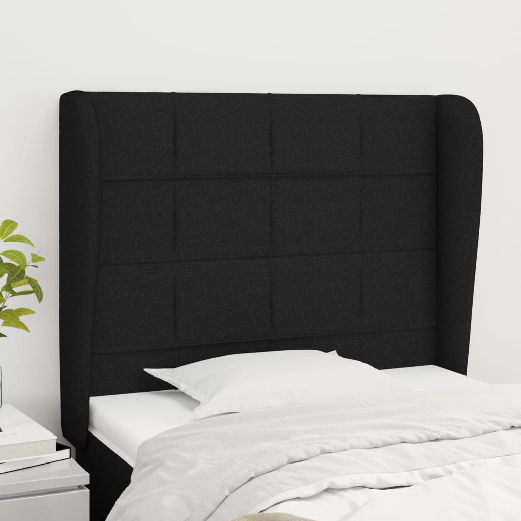 sengegavl med kanter 83x23x118/128 cm stof sort