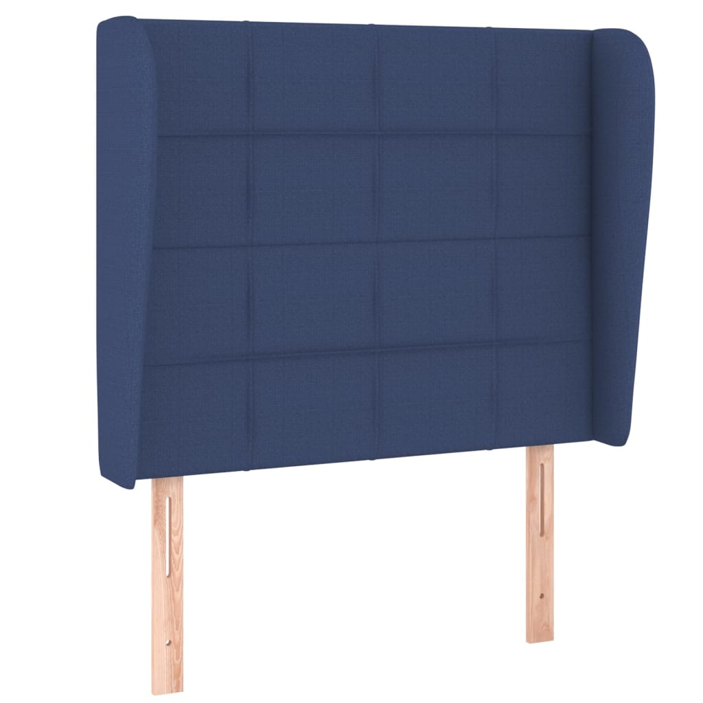 sengegavl med kanter 83x23x118/128 cm stof blå