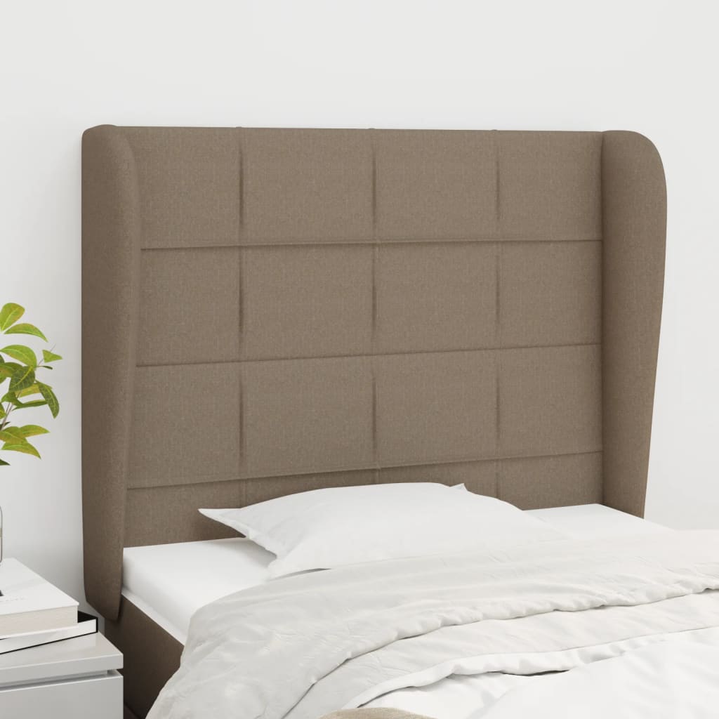 sengegavl med kanter 93x23x118/128 cm stof gråbrun