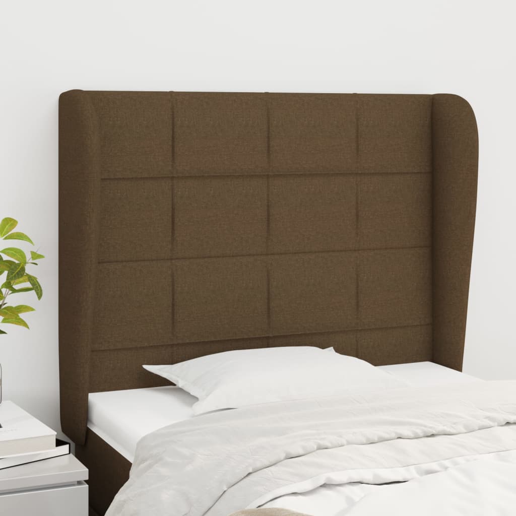 sengegavl med kanter 103x23x118/128 cm stof mørkebrun