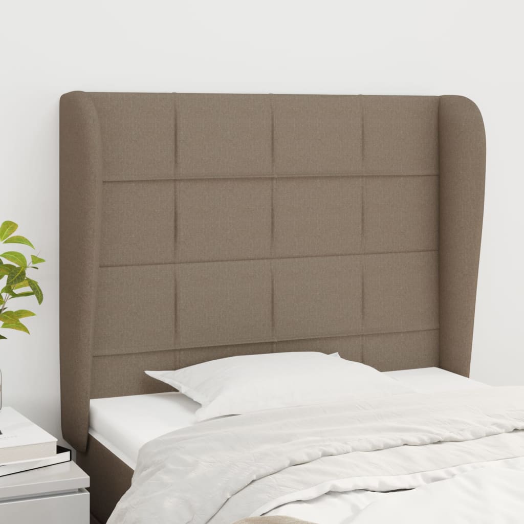 sengegavl med kanter 103x23x118/128 cm stof gråbrun