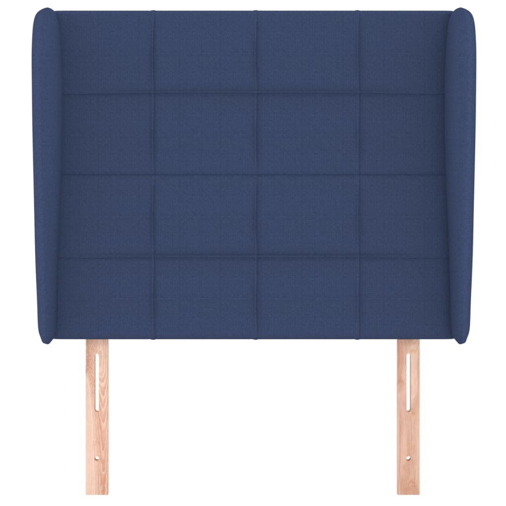 sengegavl med kanter 103x23x118/128 cm stof blå