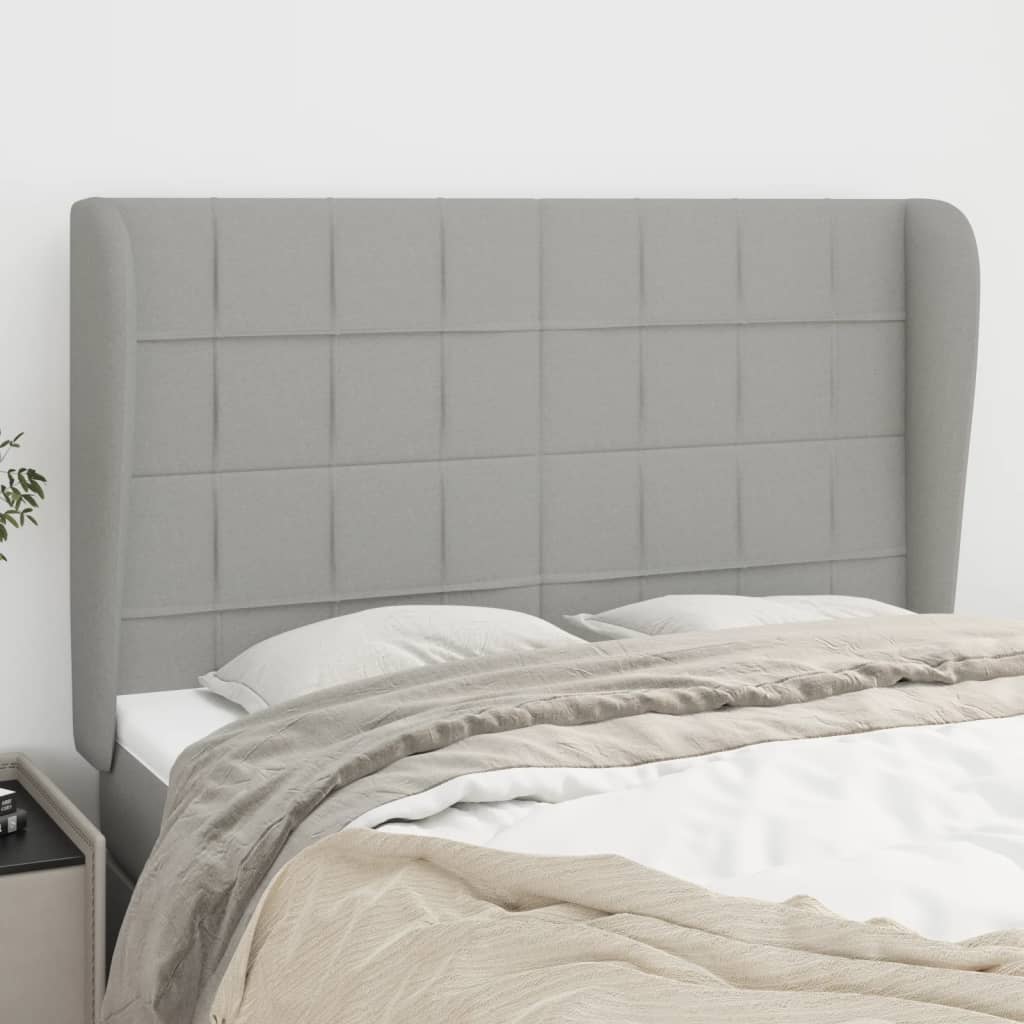sengegavl med kanter 147x23x118/128 cm stof lysegrå