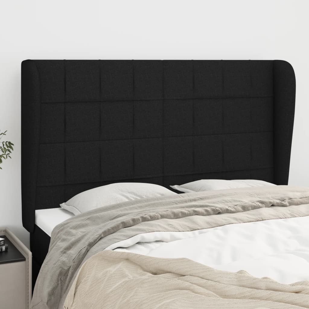 sengegavl med kanter 147x23x118/128 cm stof sort