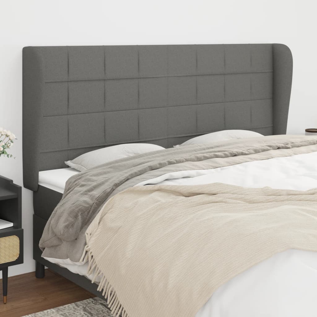 sengegavl med kanter 203x23x118/128 cm stof mørkegrå