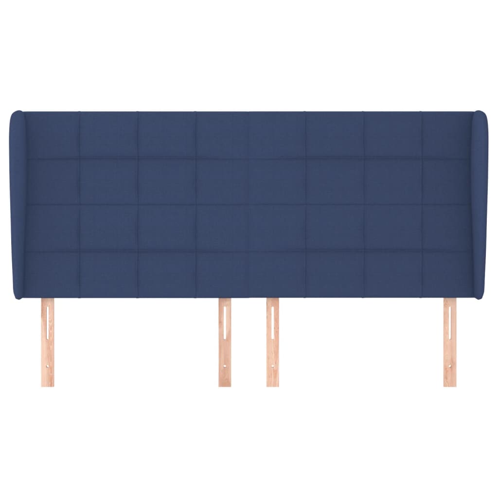 sengegavl med kanter 203x23x118/128 cm stof blå