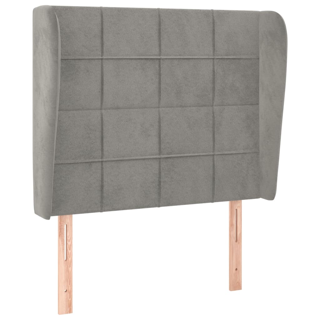 sengegavl med kanter 83x23x118/128 cm fløjl lysegrå