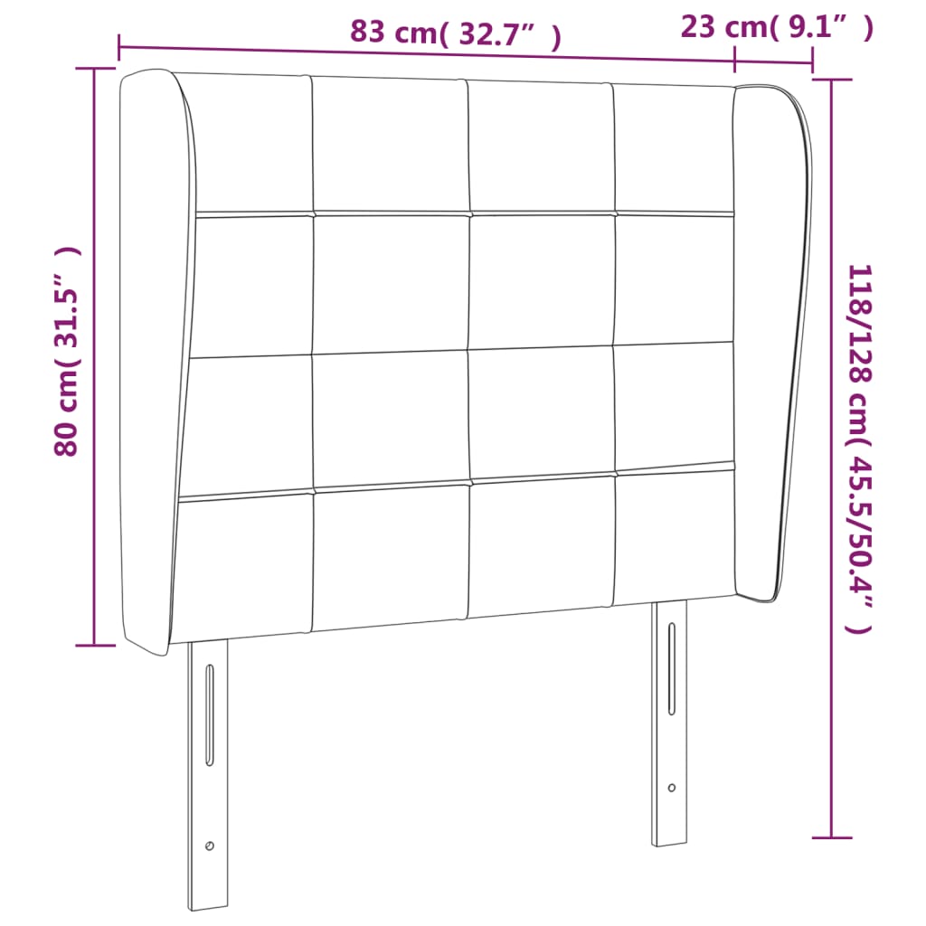 sengegavl med kanter 83x23x118/128 cm fløjl lysegrå