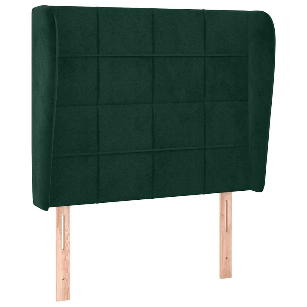 sengegavl med kanter 83x23x118/128 cm fløjl mørkegrøn