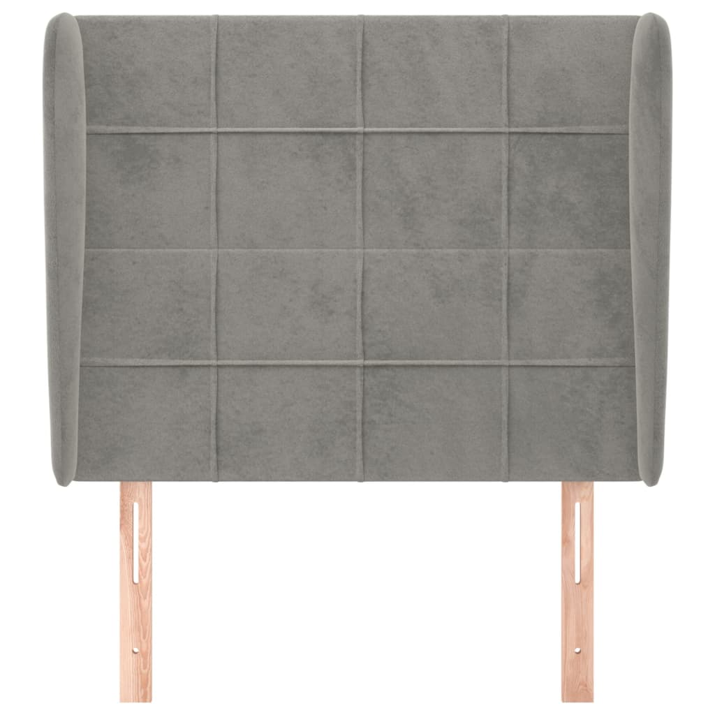 sengegavl med kanter 93x23x118/128 cm fløjl lysegrå