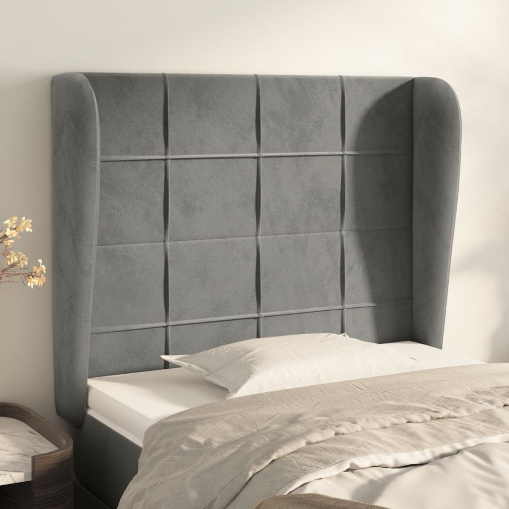 sengegavl med kanter 93x23x118/128 cm fløjl lysegrå