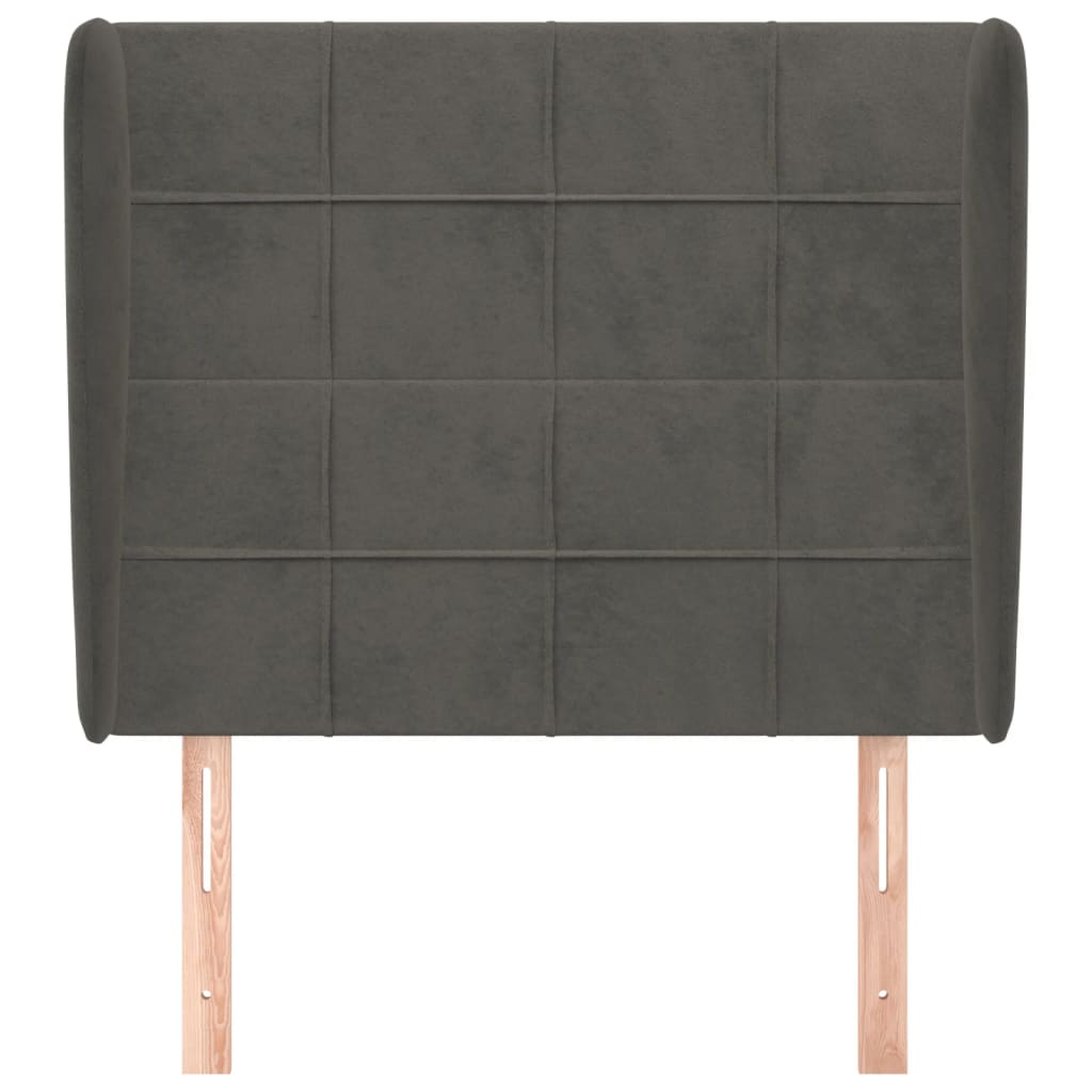 sengegavl med kanter 93x23x118/128 cm fløjl mørkegrå