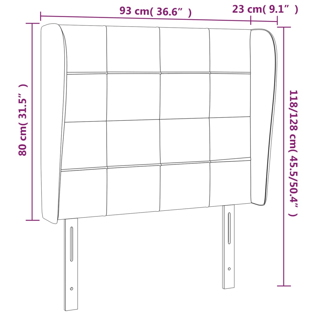 sengegavl med kanter 93x23x118/128 cm fløjl mørkegrå