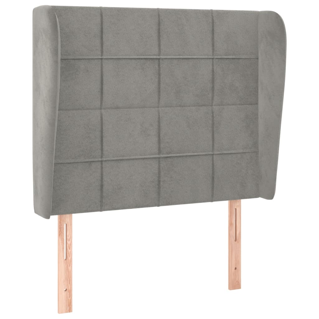 sengegavl med kanter 103x23x118/128 cm fløjl lysegrå