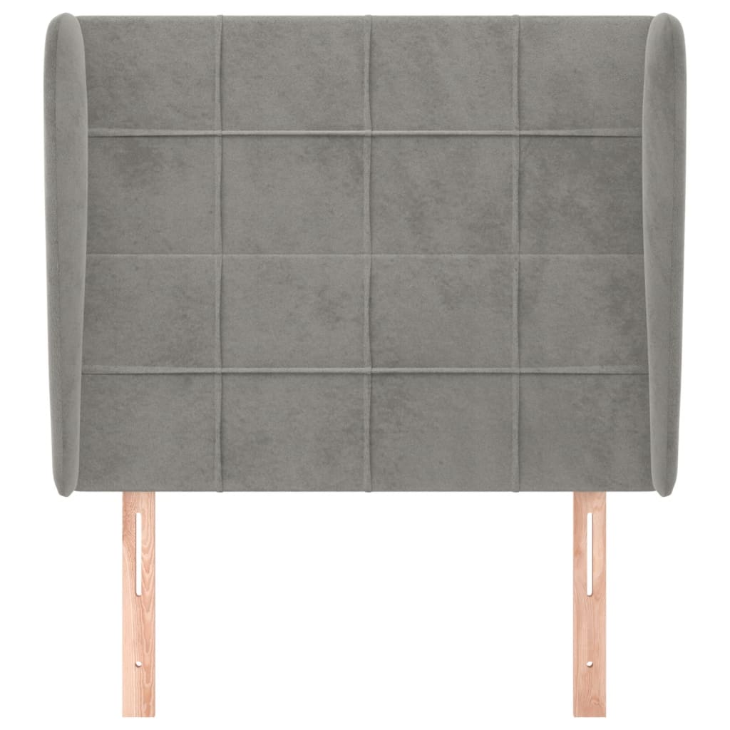 sengegavl med kanter 103x23x118/128 cm fløjl lysegrå