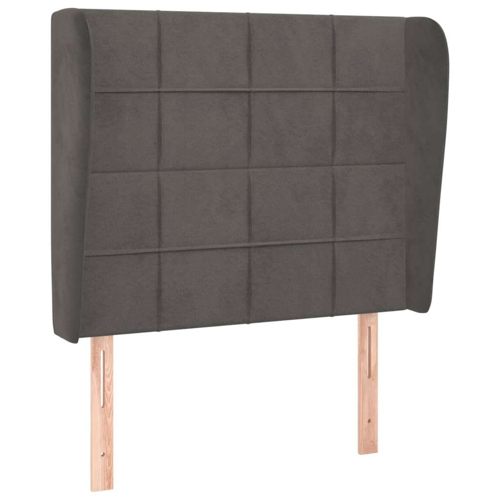 sengegavl med kanter 103x23x118/128 cm fløjl mørkegrå