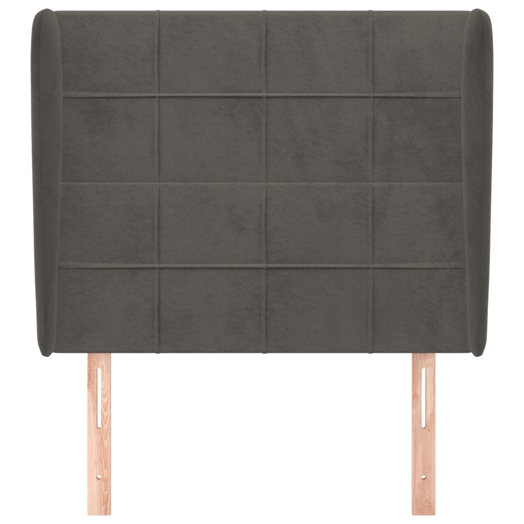 sengegavl med kanter 103x23x118/128 cm fløjl mørkegrå