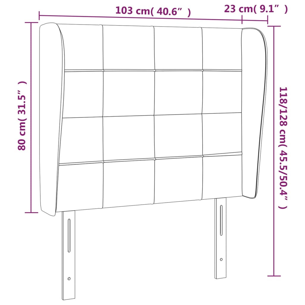 sengegavl med kanter 103x23x118/128 cm fløjl sort