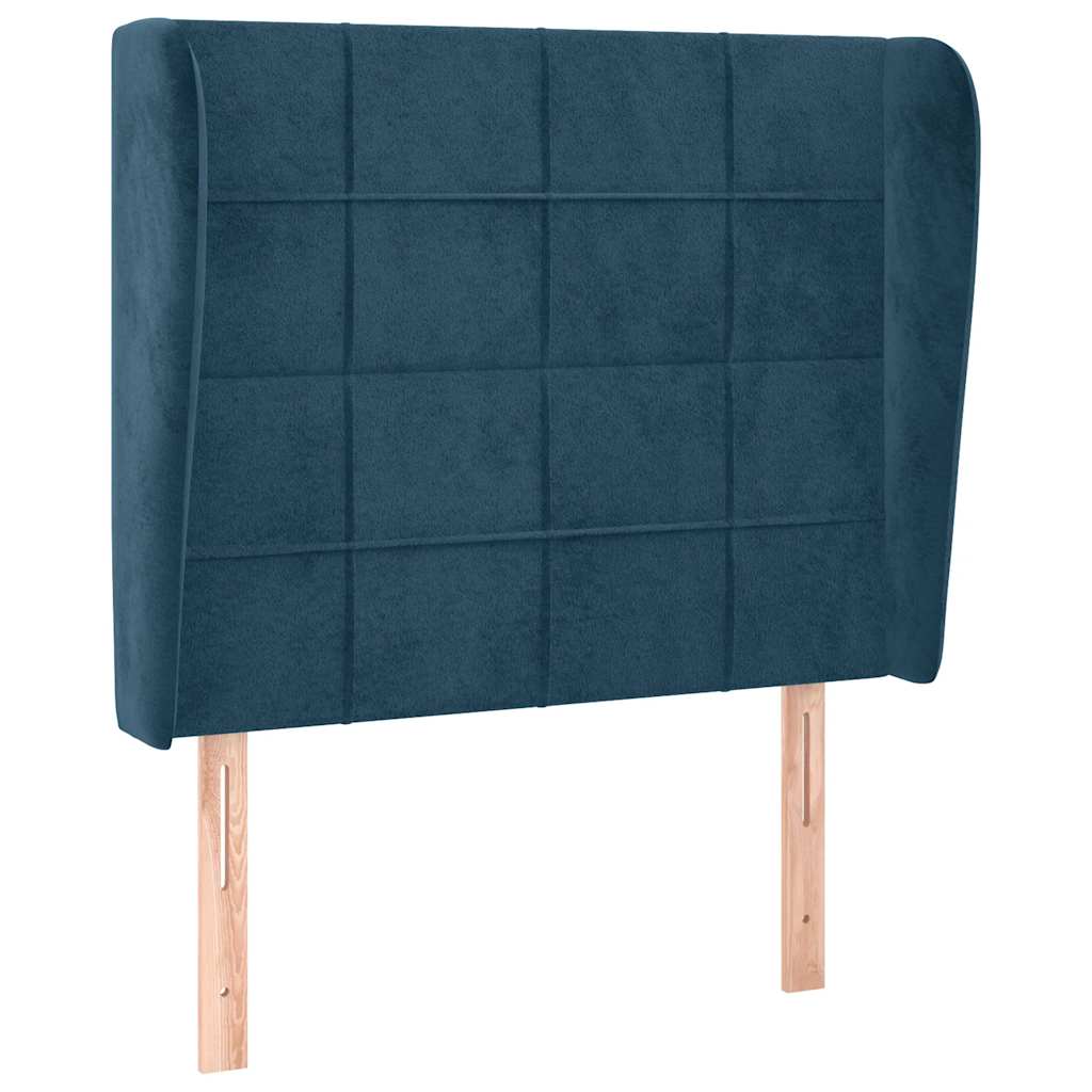 sengegavl med kanter 103x23x118/128 cm fløjl mørkeblå