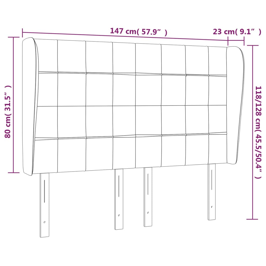 sengegavl med kanter 147x23x118/128 cm fløjl sort