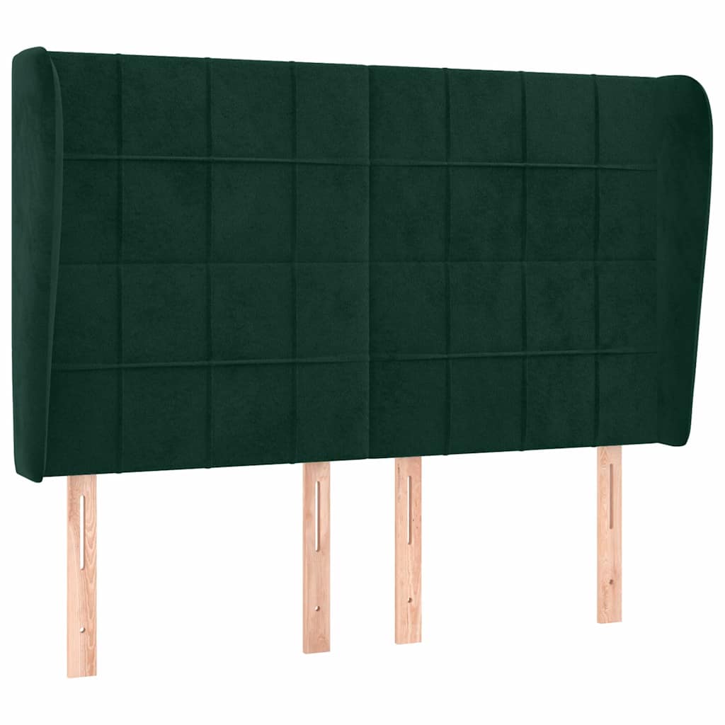 sengegavl med kanter 147x23x118/128 cm fløjl mørkegrøn