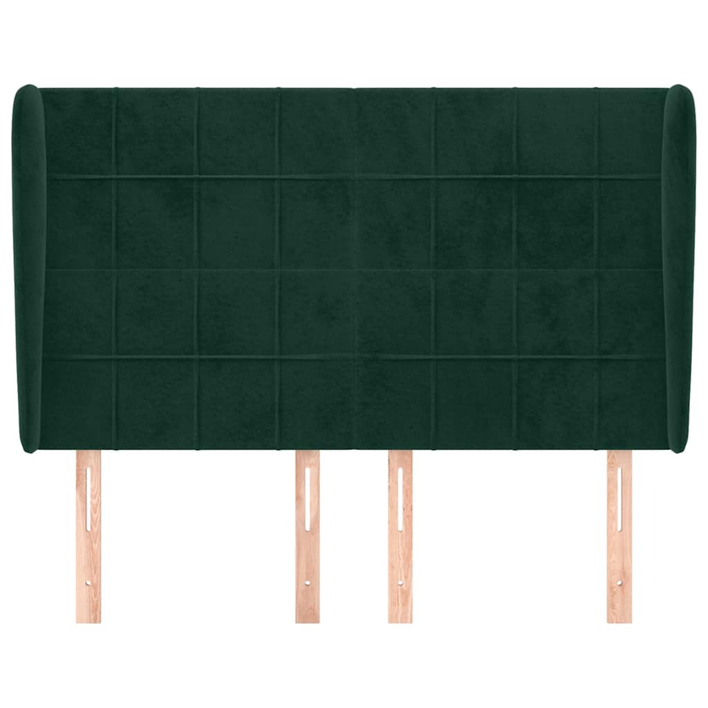sengegavl med kanter 147x23x118/128 cm fløjl mørkegrøn