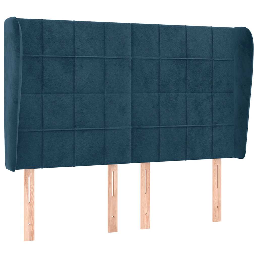 sengegavl med kanter 147x23x118/128 cm fløjl mørkeblå
