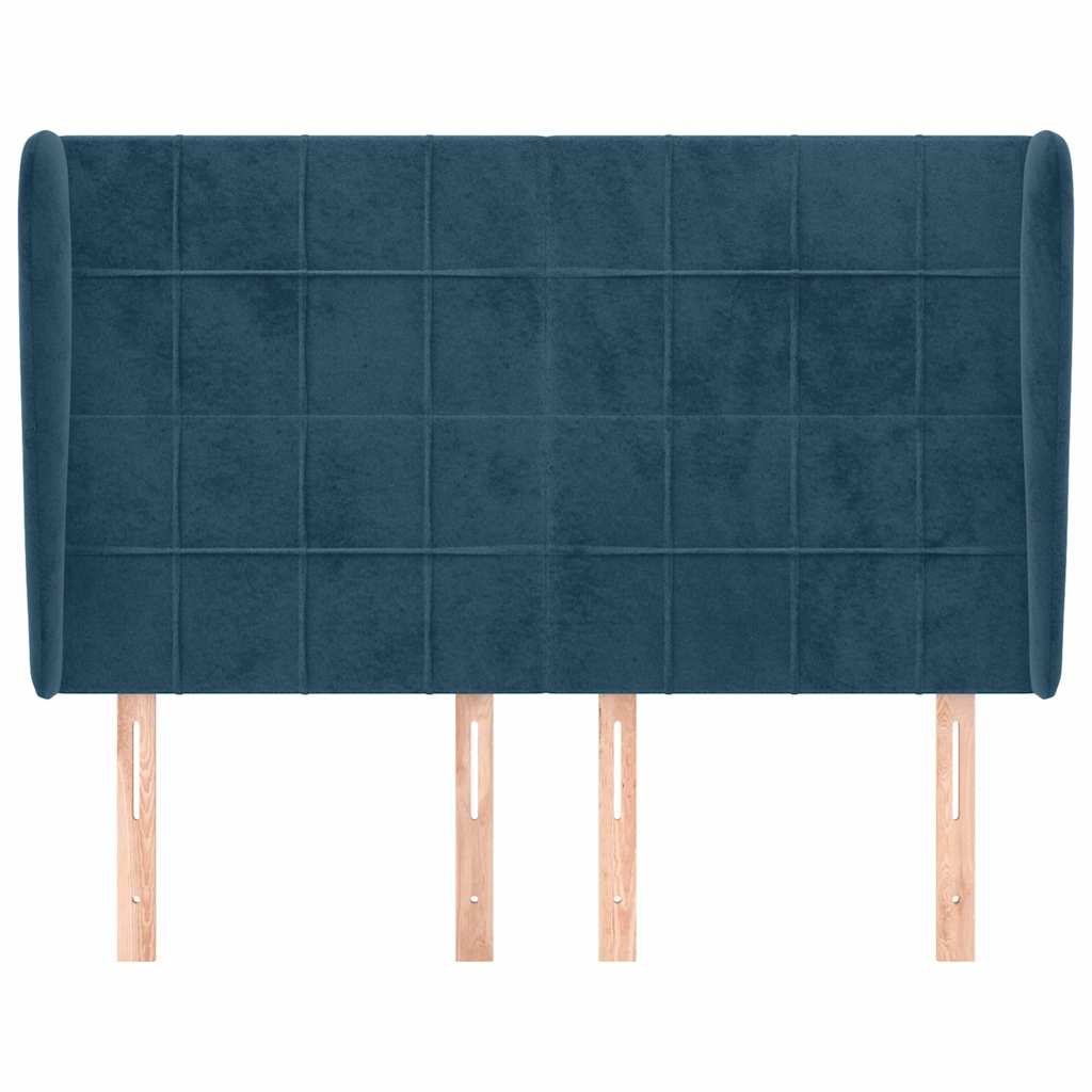 sengegavl med kanter 147x23x118/128 cm fløjl mørkeblå