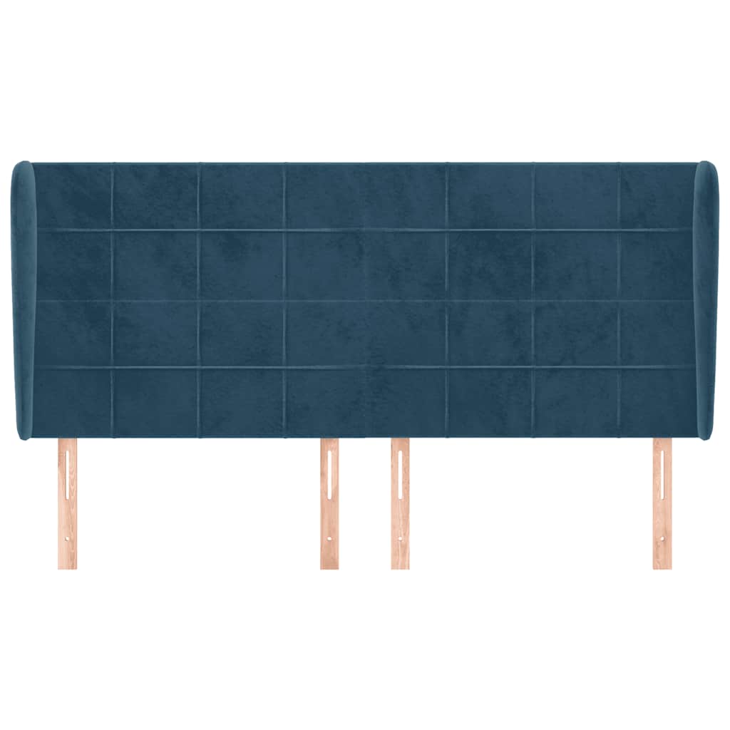 sengegavl med kanter 163x23x118/128 cm fløjl mørkeblå