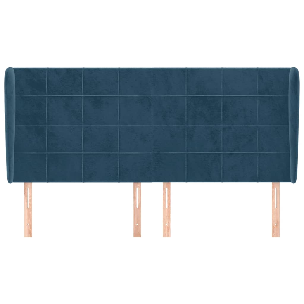 sengegavl med kanter 183x23x118/128 cm fløjl mørkeblå