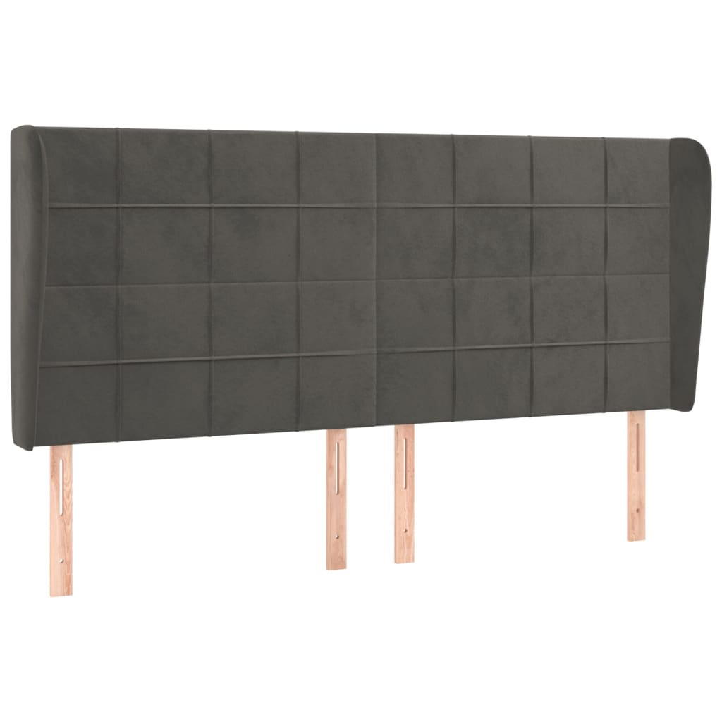 sengegavl med kanter 203x23x118/128 cm fløjl mørkegrå