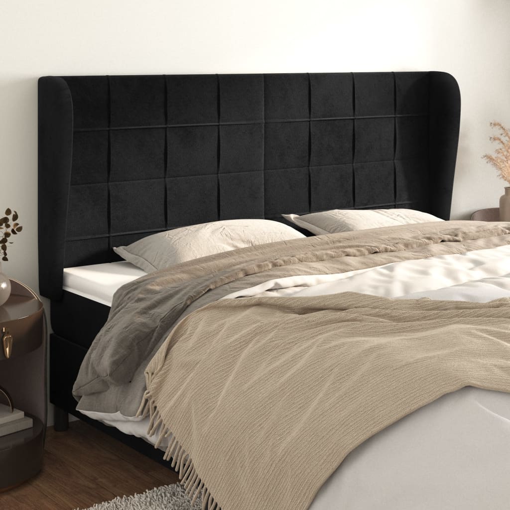 sengegavl med kanter 203x23x118/128 cm fløjl sort