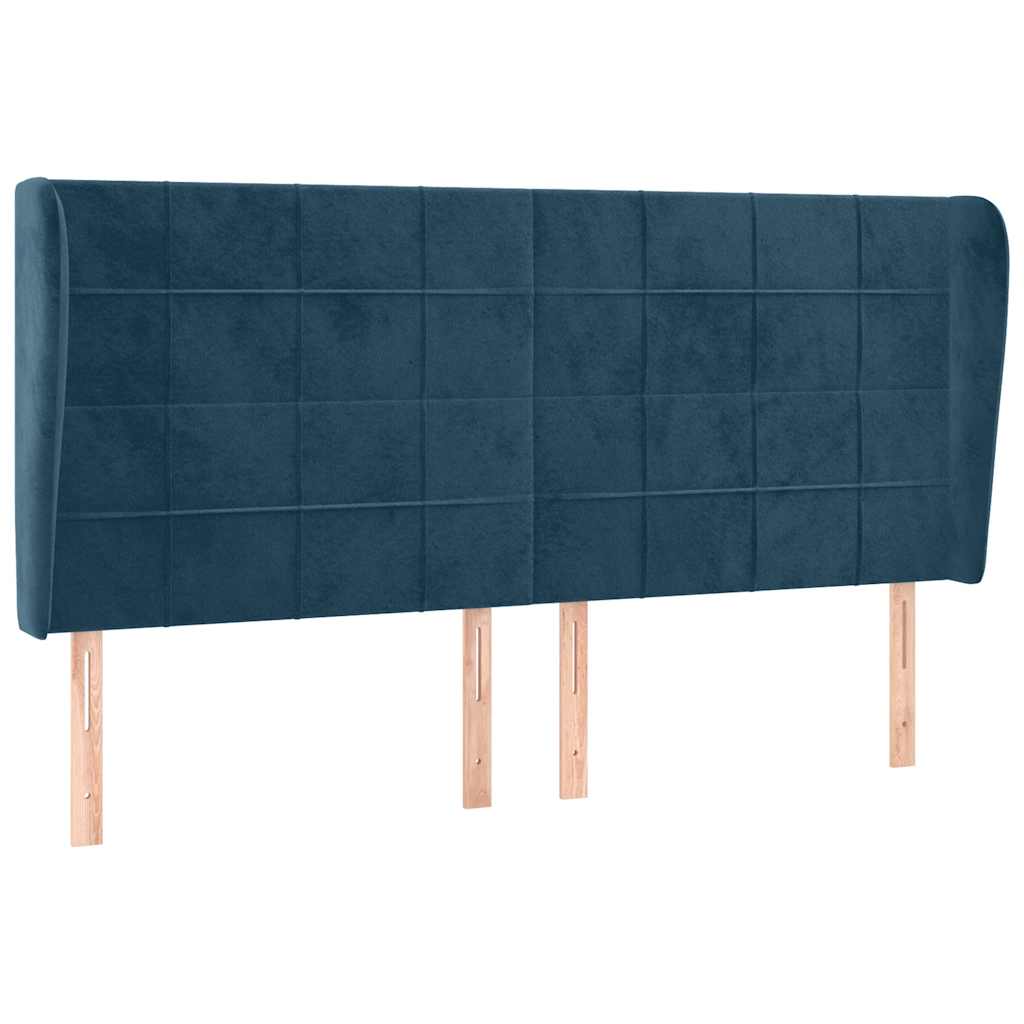 sengegavl med kanter 203x23x118/128 cm fløjl mørkeblå