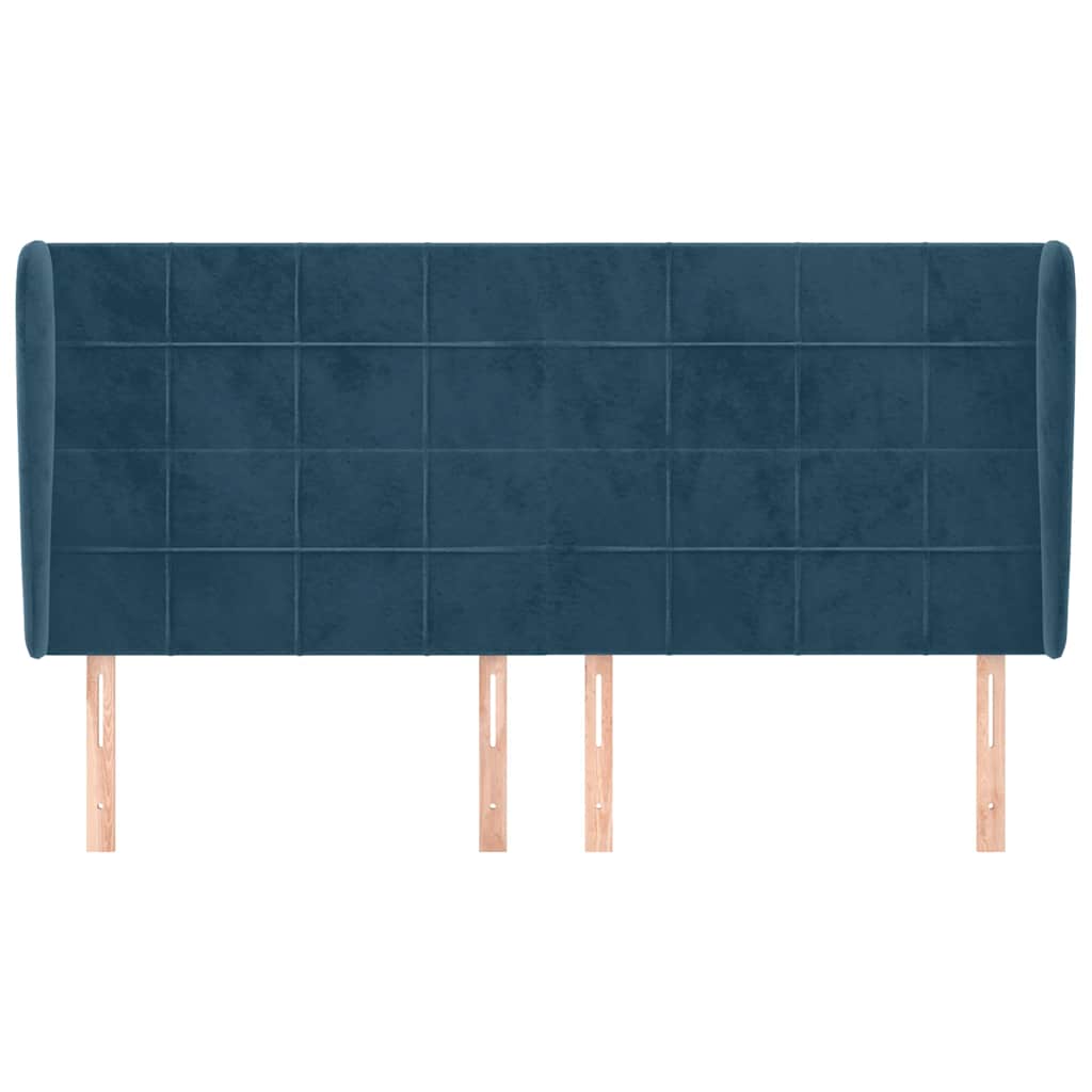 sengegavl med kanter 203x23x118/128 cm fløjl mørkeblå