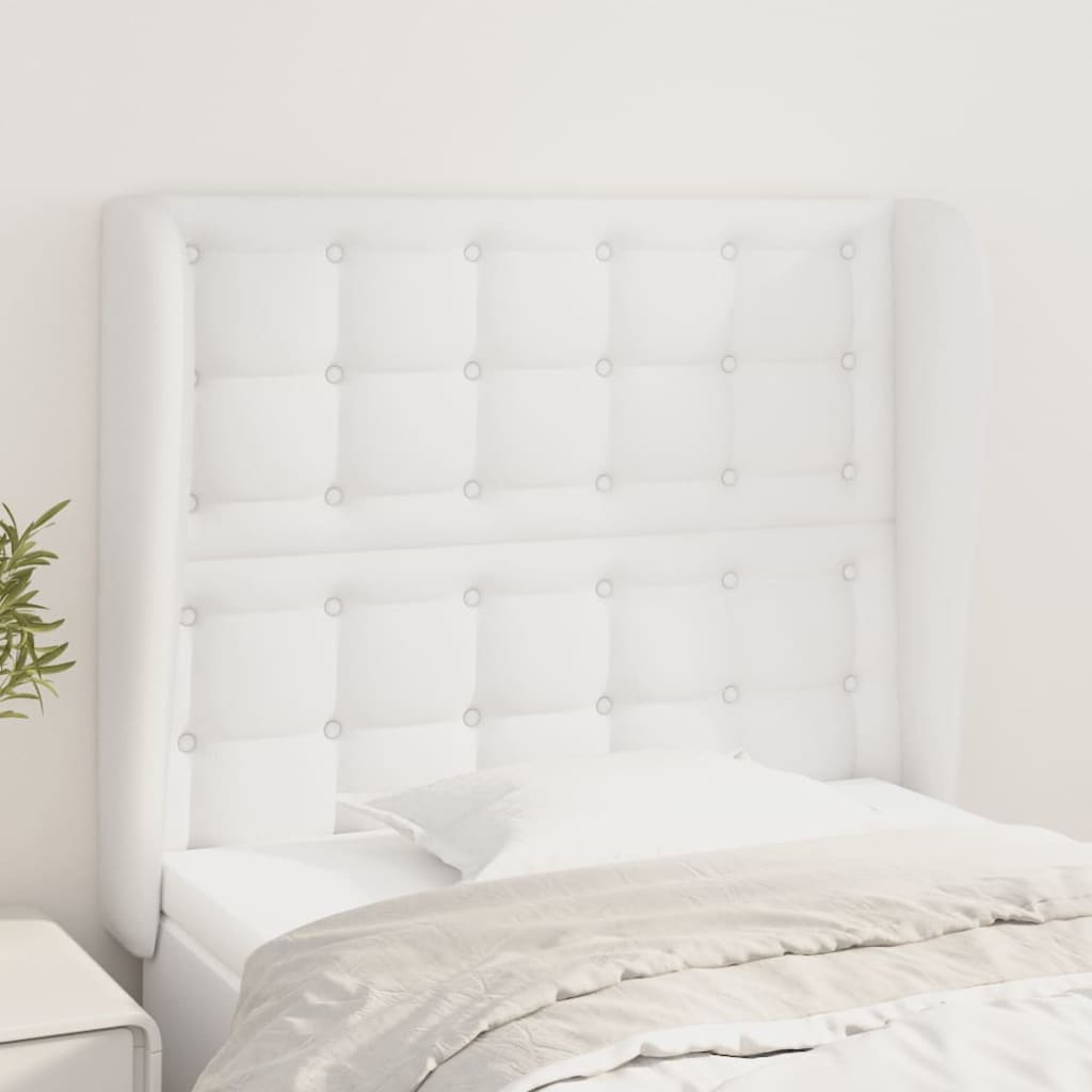 sengegavl med kanter 83x23x118/128 cm kunstlæder hvid