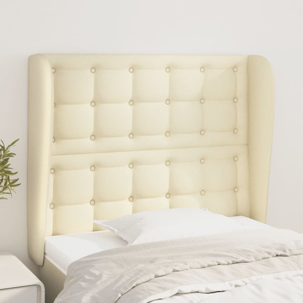 sengegavl med kanter 83x23x118/128 cm kunstlæder cremefarvet