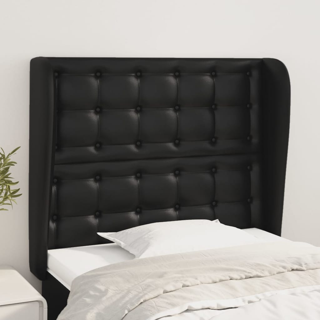 sengegavl med kanter 93x23x118/128 cm kunstlæder sort