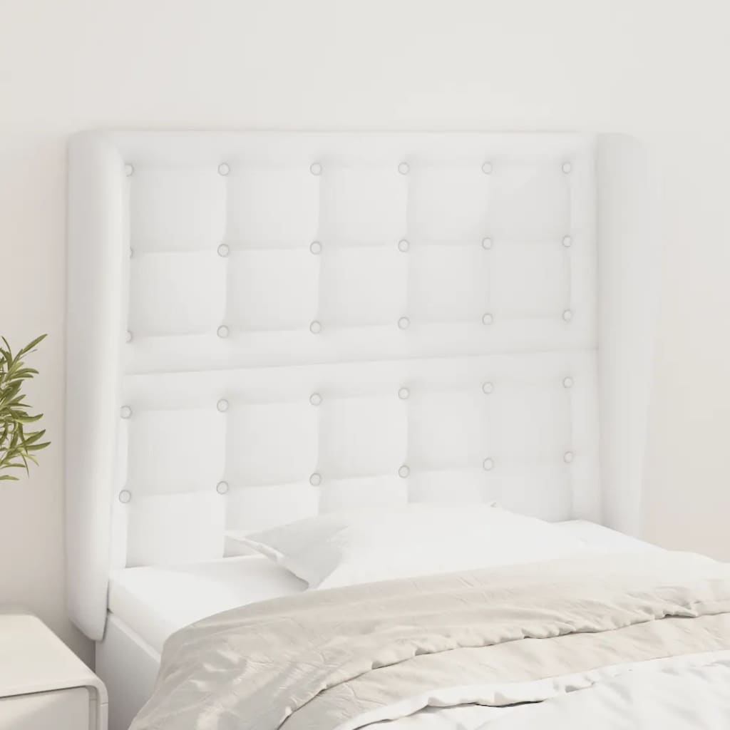 sengegavl med kanter 93x23x118/128 cm kunstlæder hvid