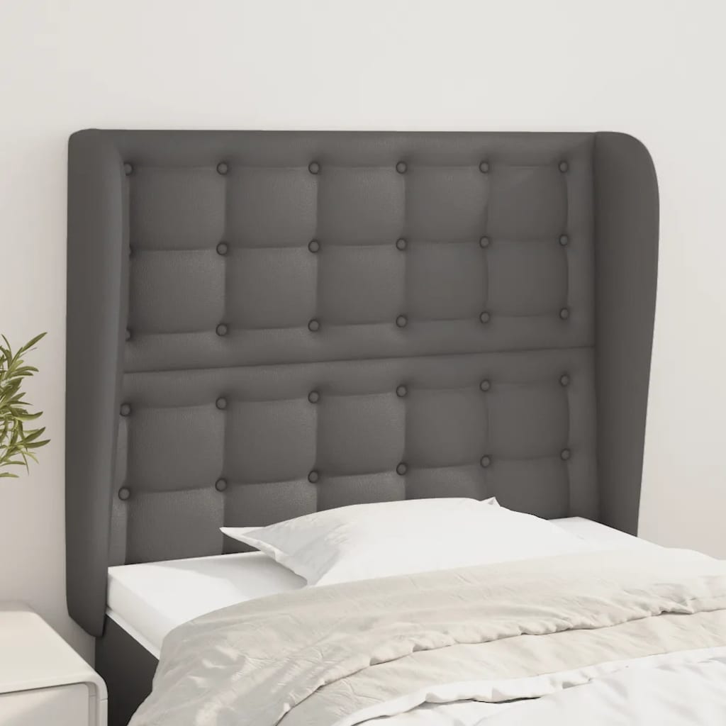 sengegavl med kanter 93x23x118/128 cm kunstlæder grå