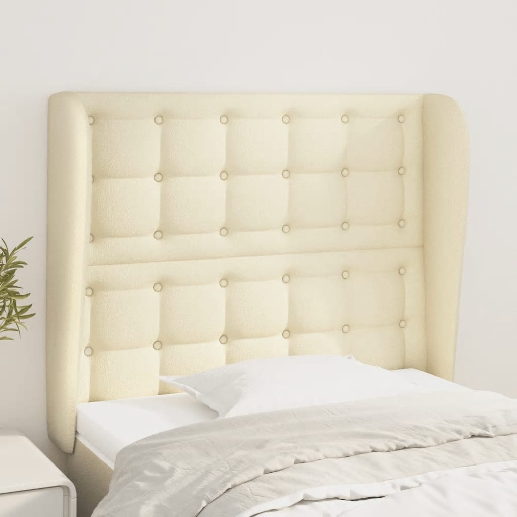 sengegavl med kanter 103x23x118/128 cm kunstlæder cremefarvet