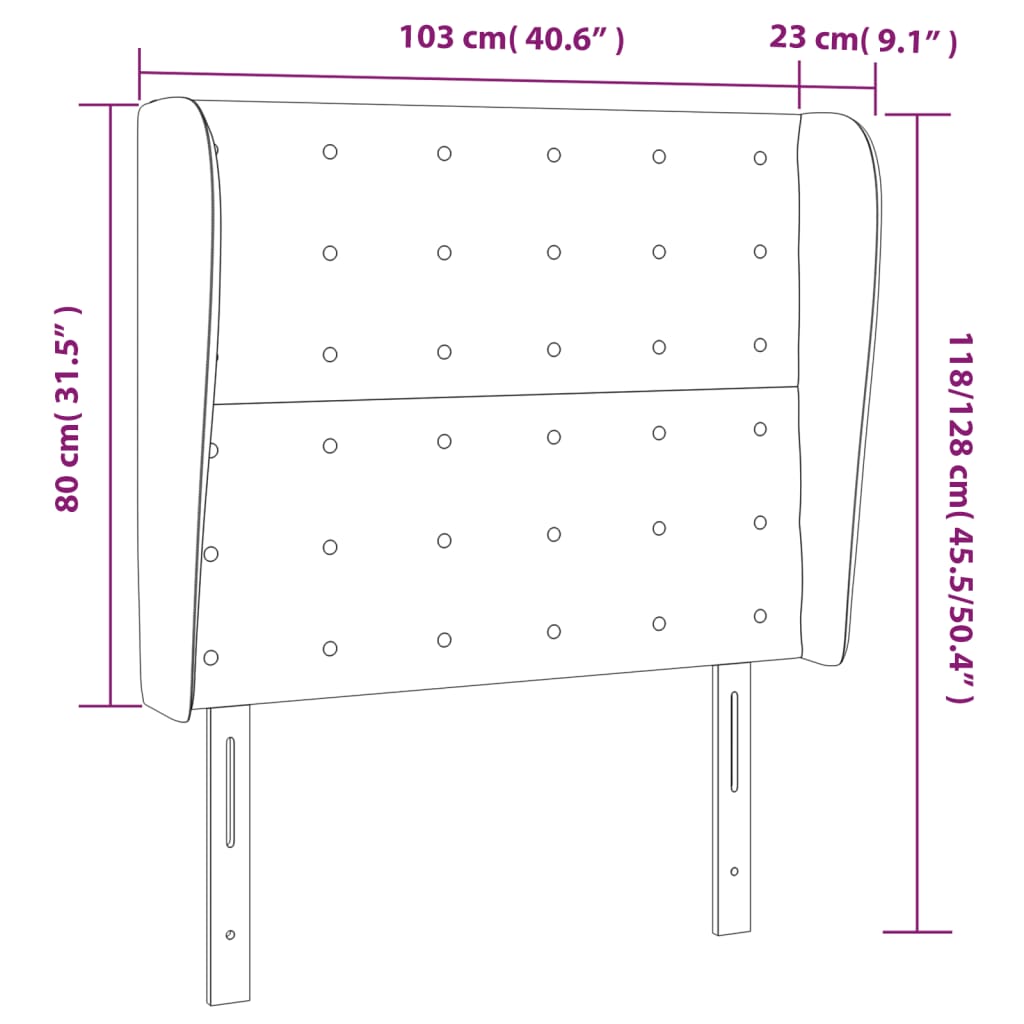 sengegavl med kanter 103x23x118/128 cm kunstlæder grå