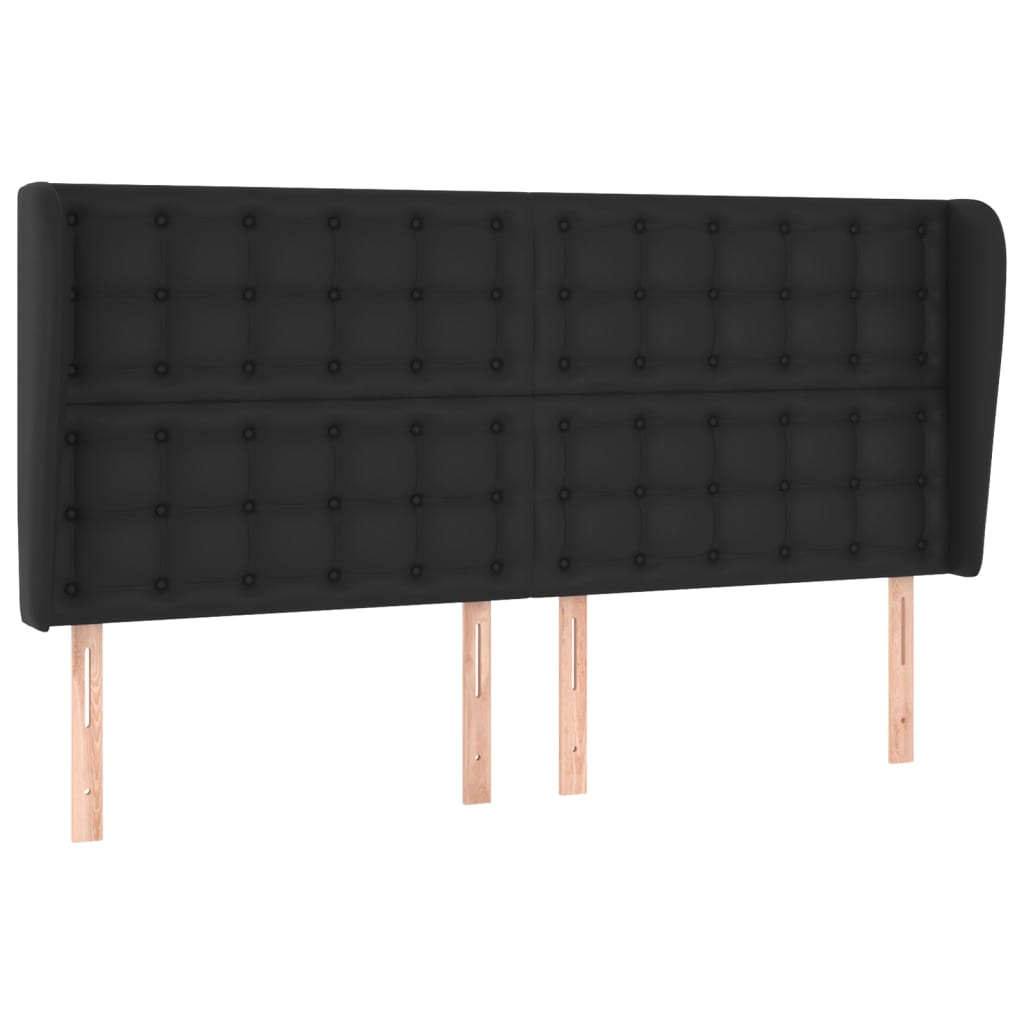 sengegavl med kanter 163x23x118/128 cm kunstlæder sort