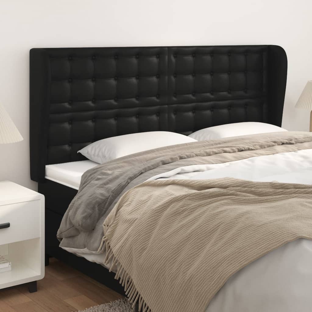 sengegavl med kanter 163x23x118/128 cm kunstlæder sort