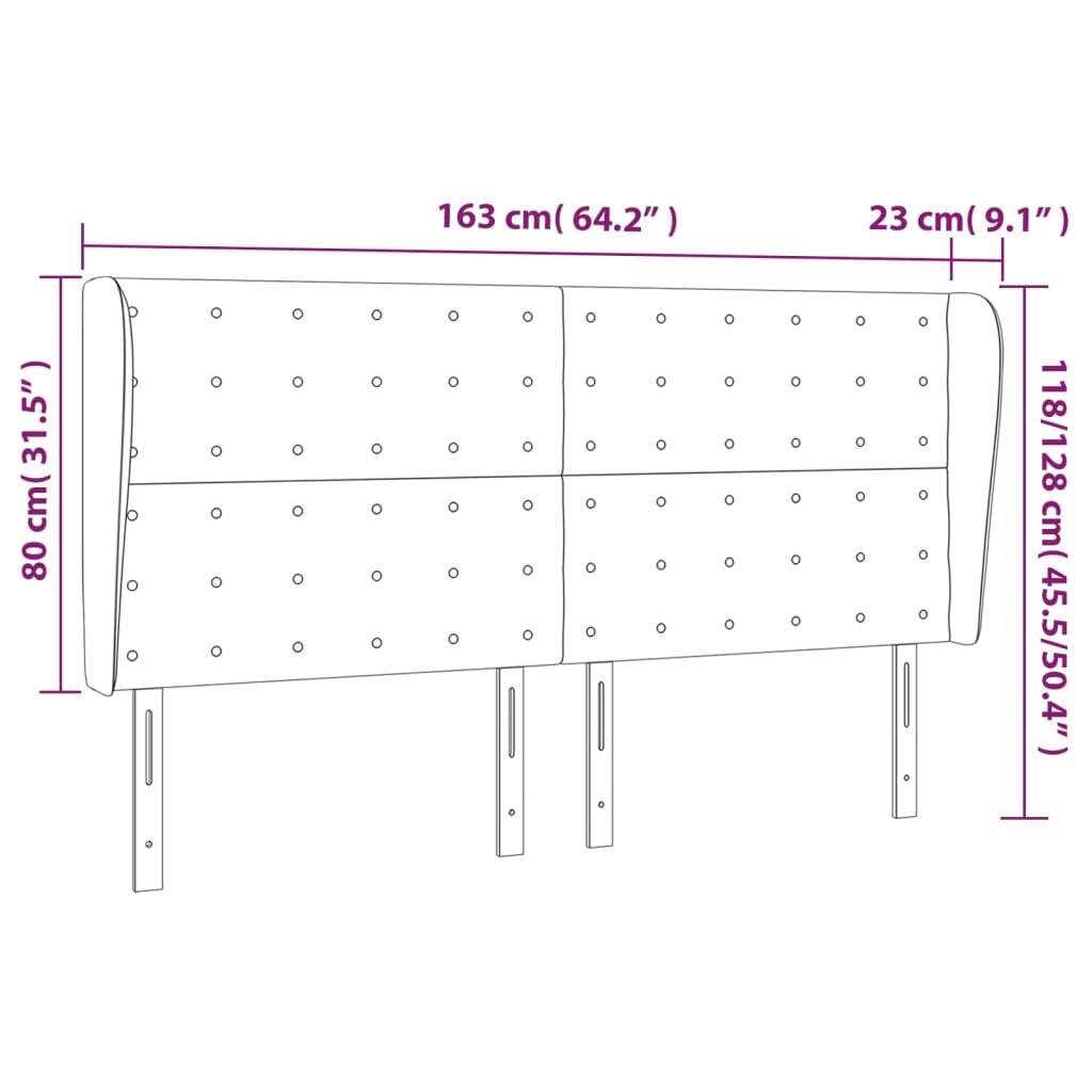 sengegavl med kanter 163x23x118/128 cm kunstlæder hvid