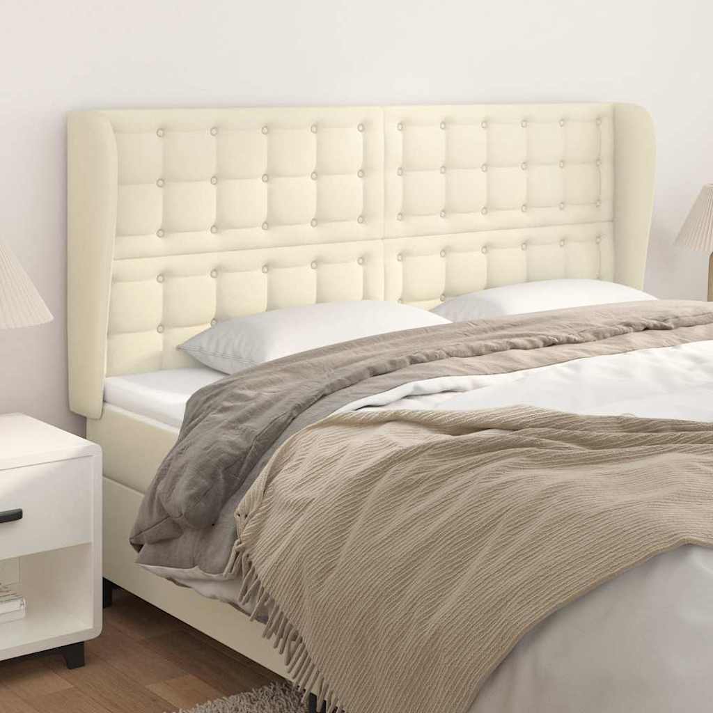sengegavl med kanter 183x23x118/128 cm kunstlæder cremefarvet