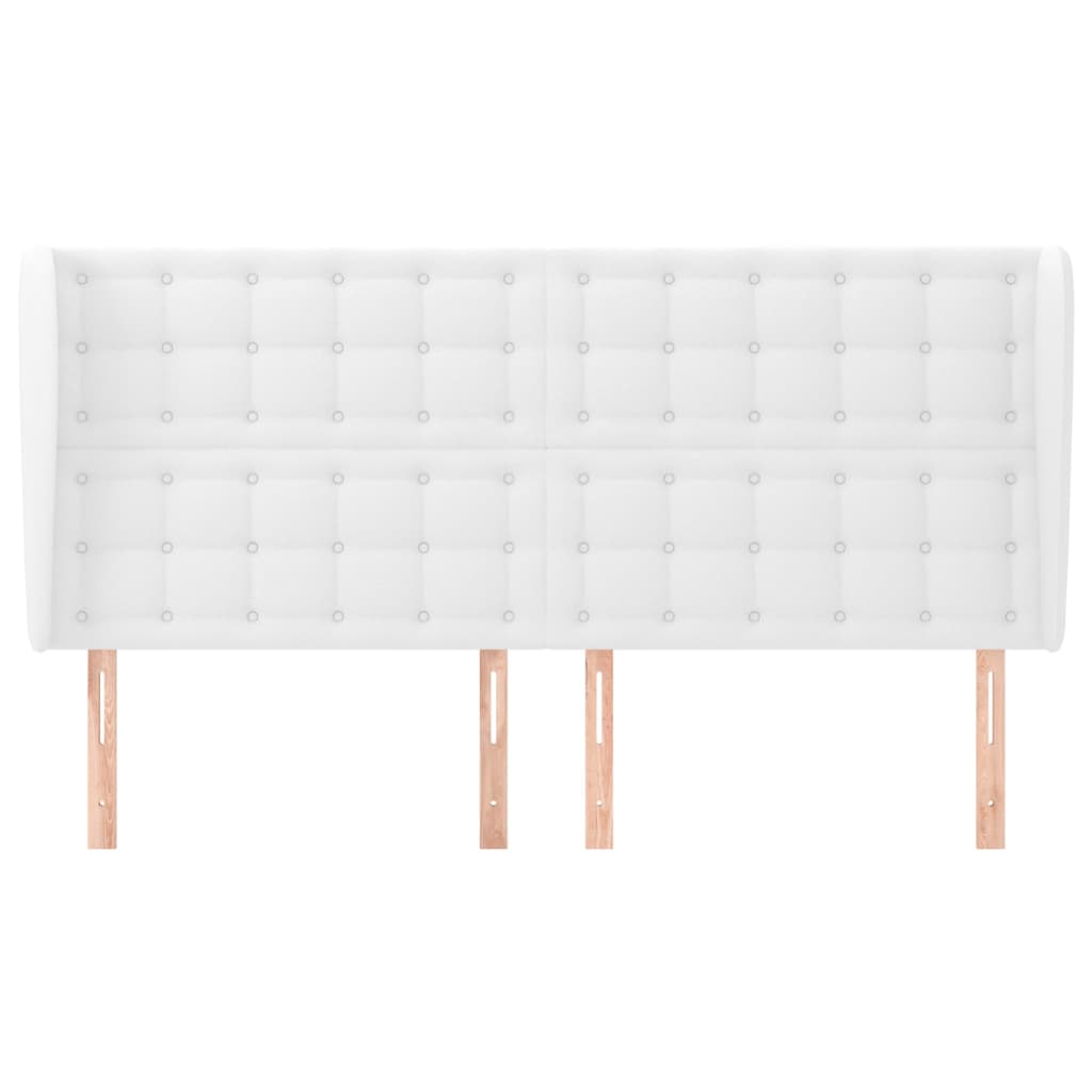 sengegavl med kanter 203x23x118/128 cm kunstlæder hvid