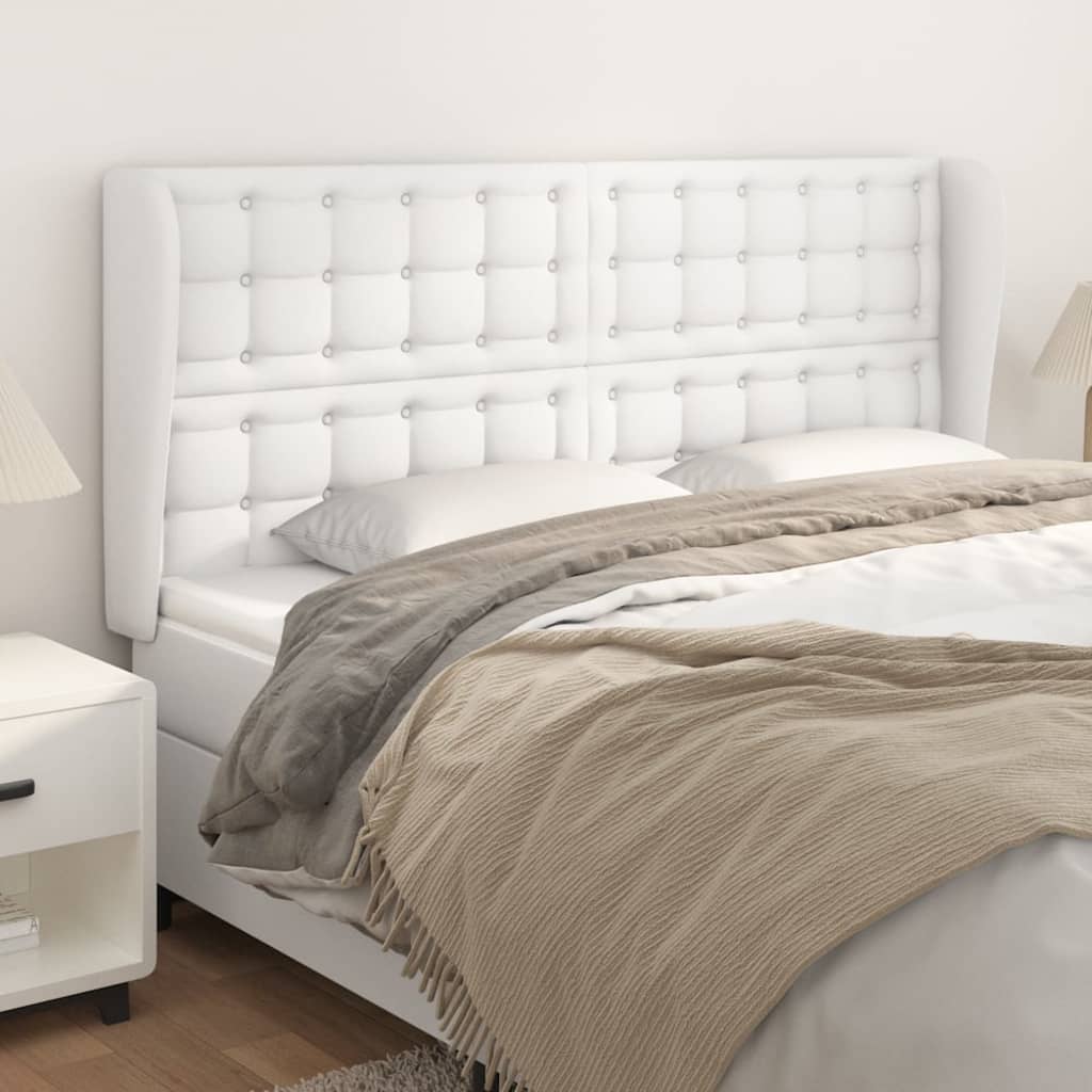 sengegavl med kanter 203x23x118/128 cm kunstlæder hvid