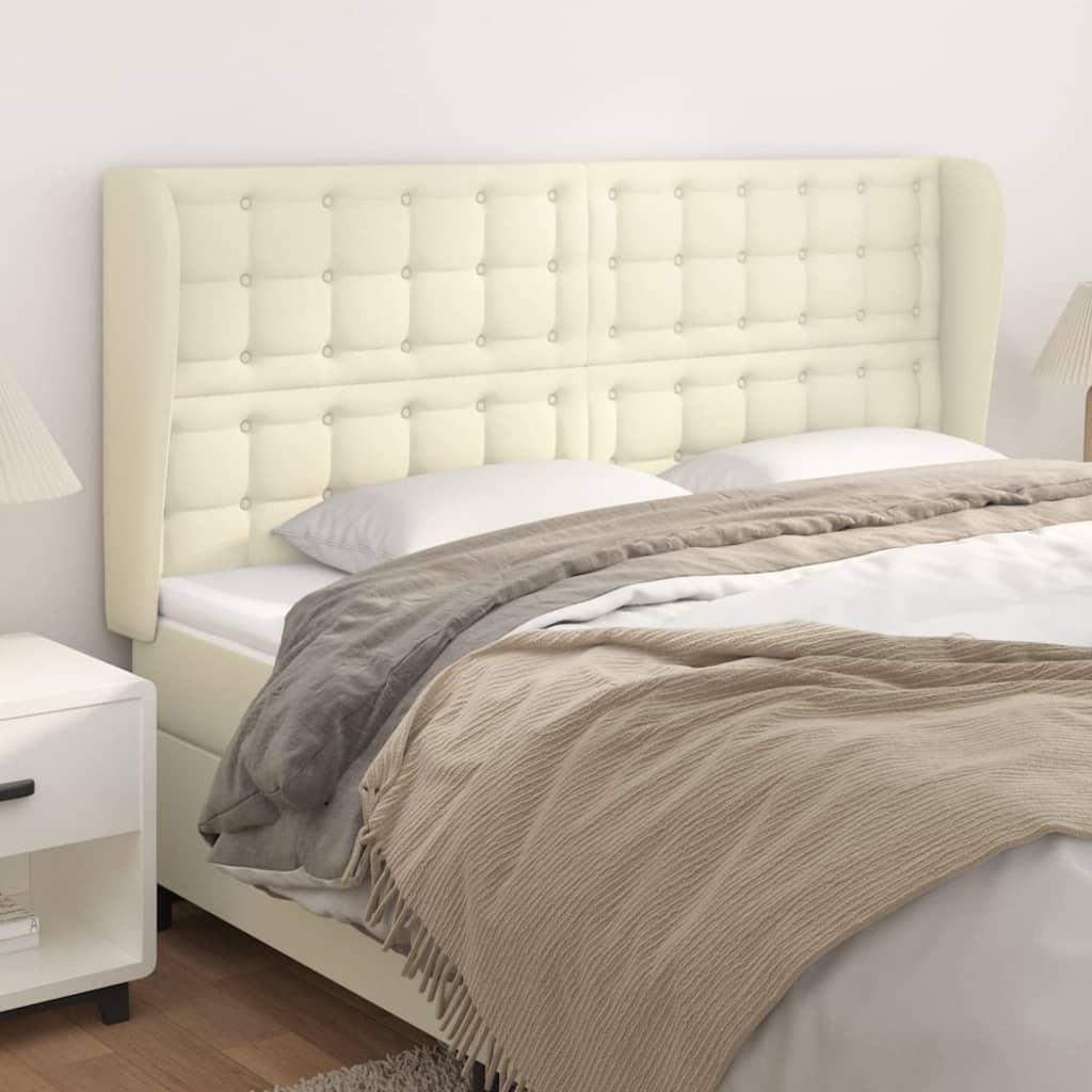 sengegavl med kanter 203x23x118/128 cm kunstlæder cremefarvet